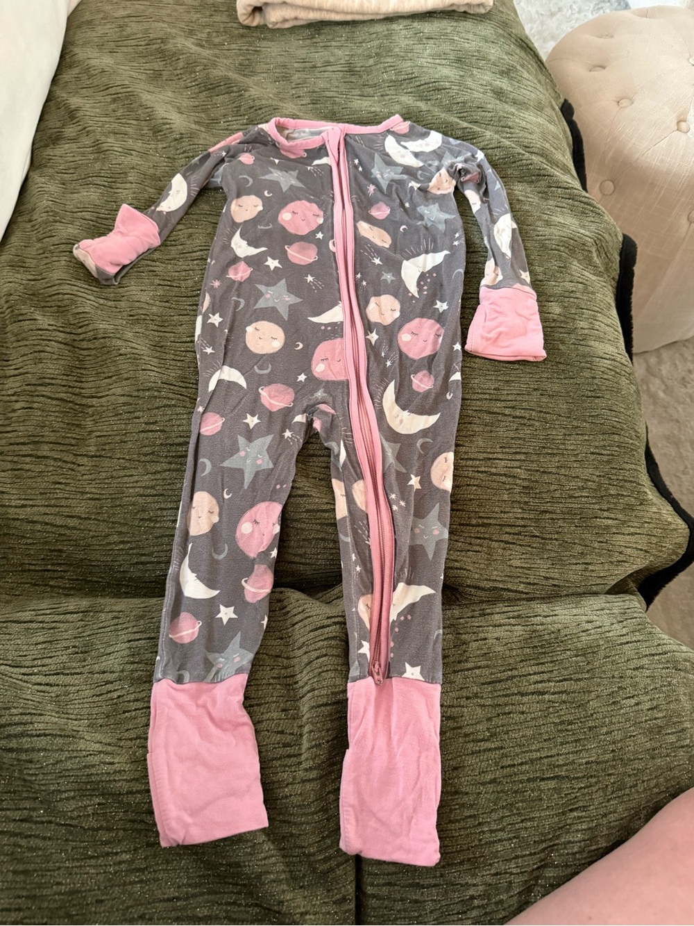 Little Sleepies Gray & Pink Moon and Stars One-Piece
